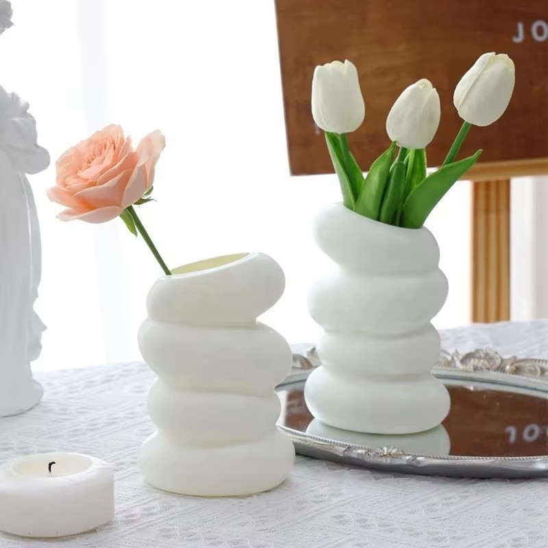 1PC Plastic Spiral White Vase  - Kitchen Appliances In White review and price